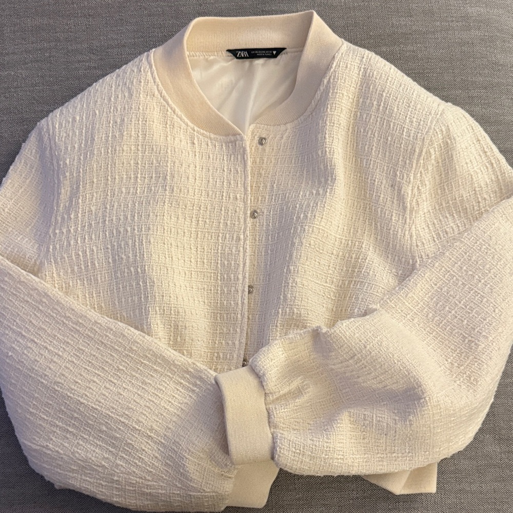 Zara Women's Cream Bomber Jacket